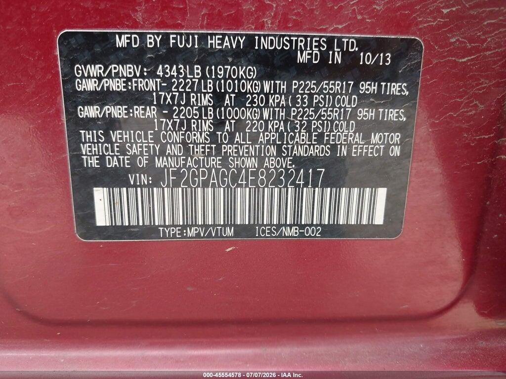 JF2GPAGC4E8232417 2014 SUBARU XV CROSSTREK photo no. 9