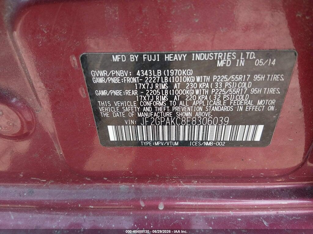 JF2GPAKC8E8306039 2014 SUBARU XV CROSSTREK photo no. 9
