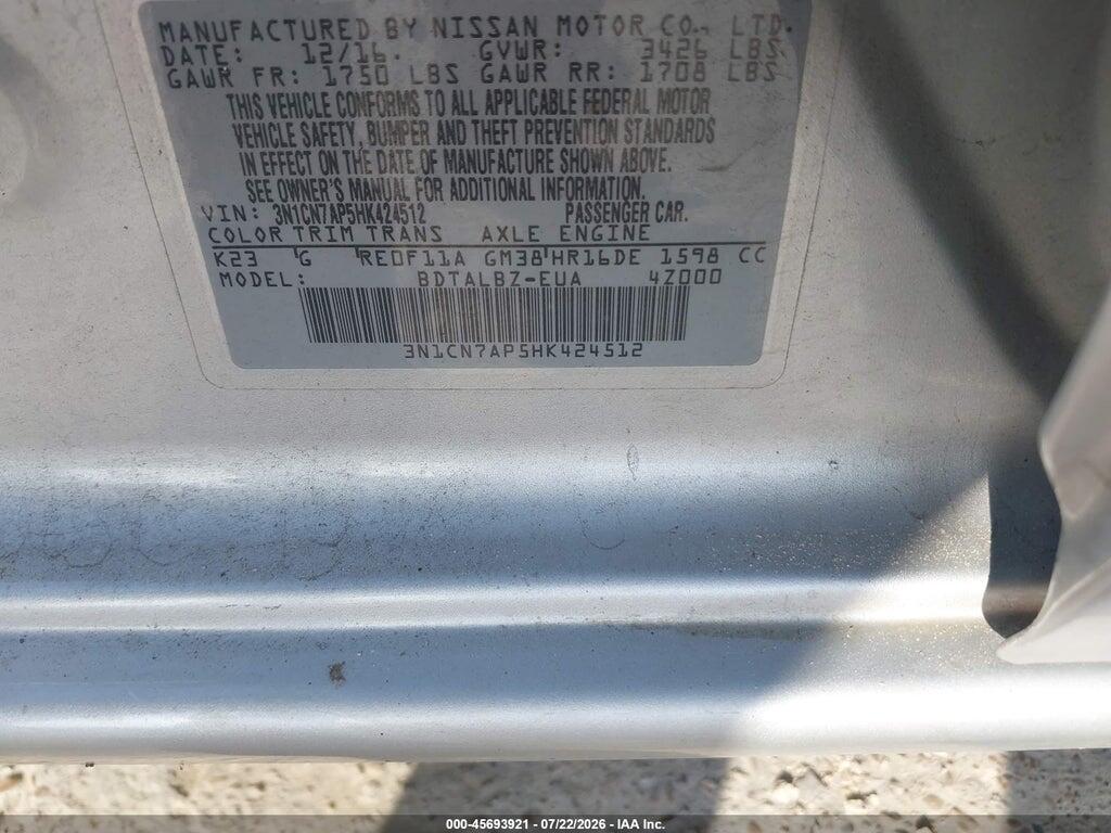 3N1CN7AP5HK424512 2017 NISSAN VERSA photo no. 9