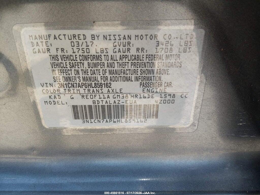 3N1CN7AP6HL859162 2017 NISSAN VERSA photo no. 9