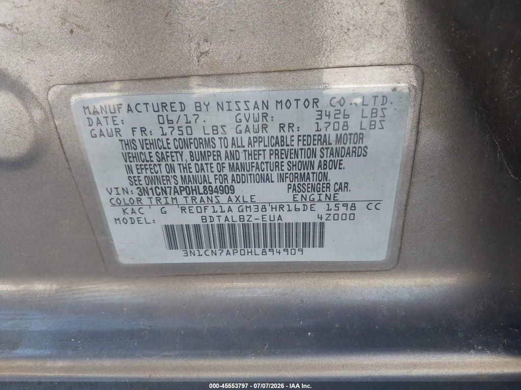 3N1CN7AP0HL894909 2017 NISSAN VERSA photo no. 9