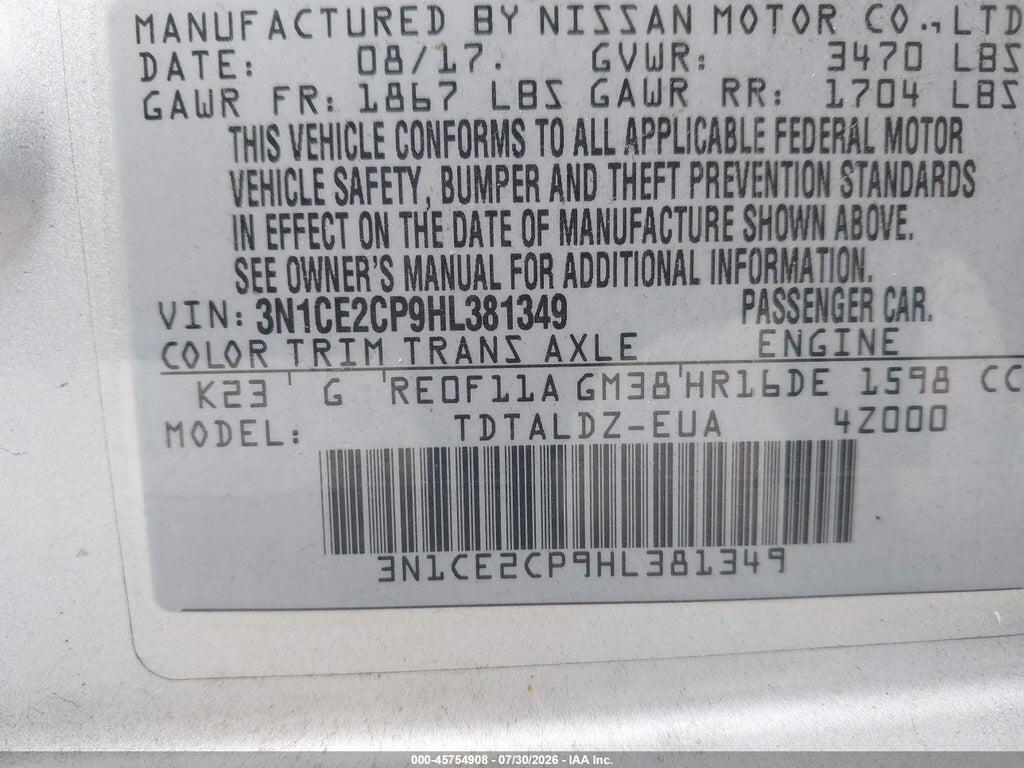 3N1CE2CP9HL381349 2017 NISSAN VERSA NOTE photo no. 9