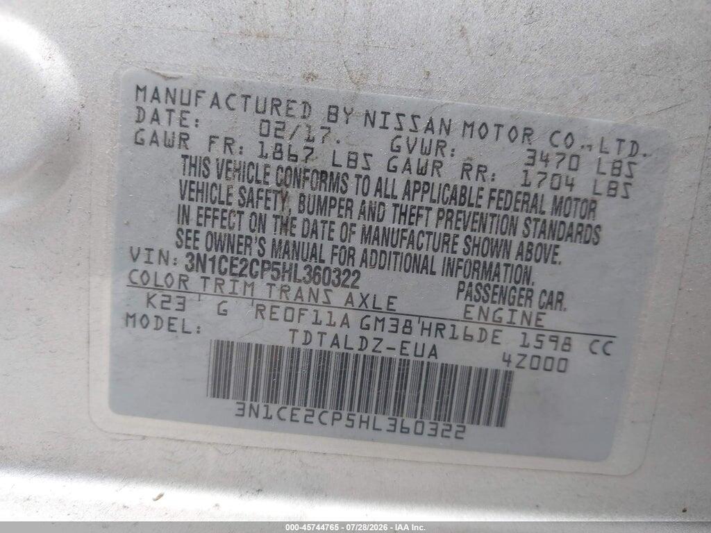 3N1CE2CP5HL360322 2017 NISSAN VERSA NOTE photo no. 9
