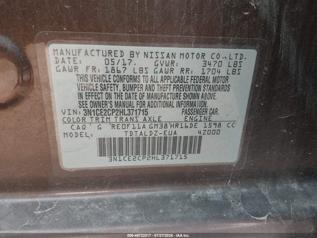 3N1CE2CP2HL371715 2017 NISSAN VERSA NOTE photo no. 9