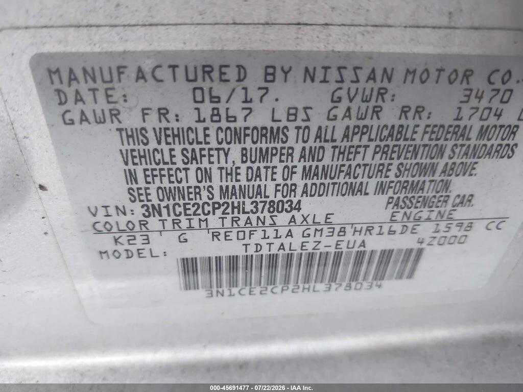 3N1CE2CP2HL378034 2017 NISSAN VERSA NOTE photo no. 9