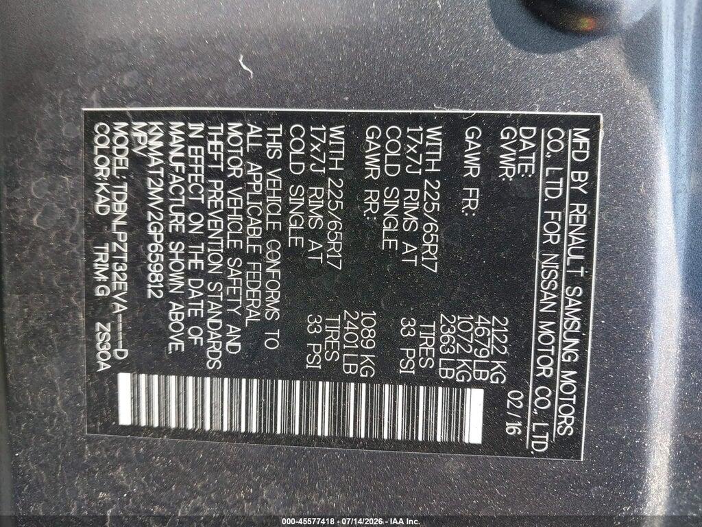 KNMAT2MV2GP659812 2016 NISSAN ROGUE photo no. 9