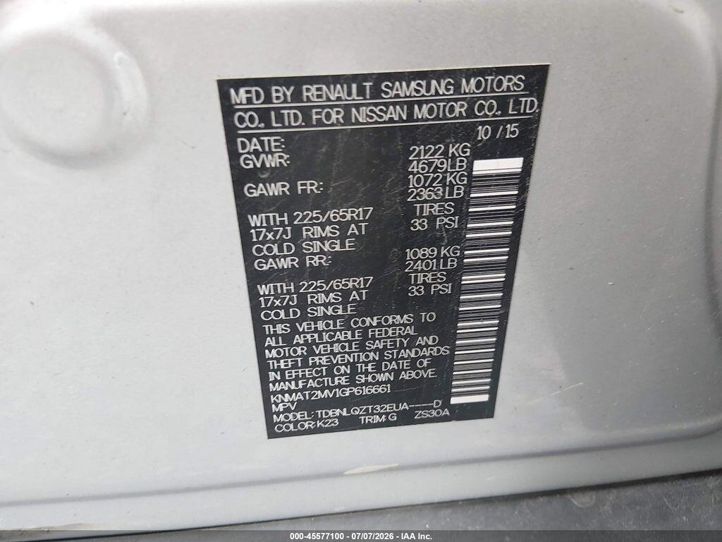 KNMAT2MV1GP616661 2016 NISSAN ROGUE photo no. 9