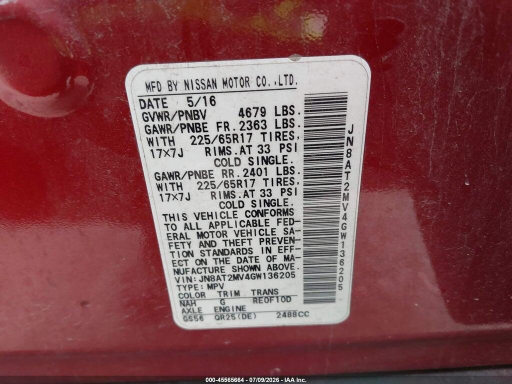 JN8AT2MV4GW136205 2016 NISSAN ROGUE photo no. 9