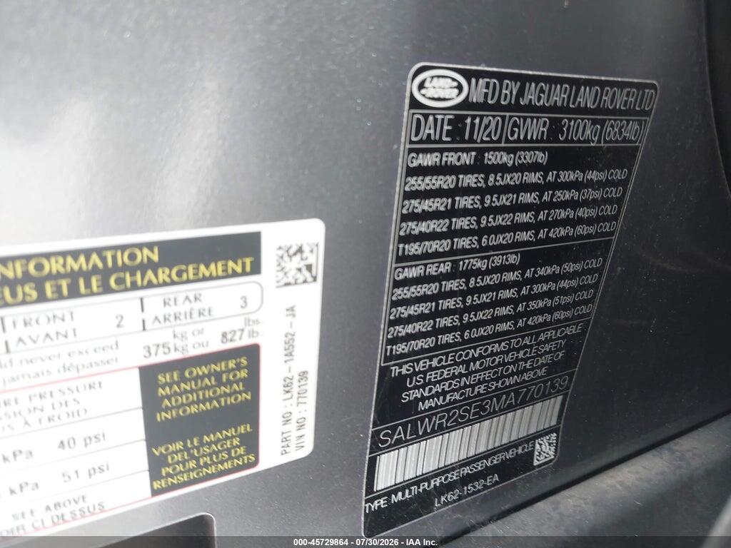 SALWR2SE3MA770139 2021 LAND ROVER RANGE ROVER SPORT photo no. 9