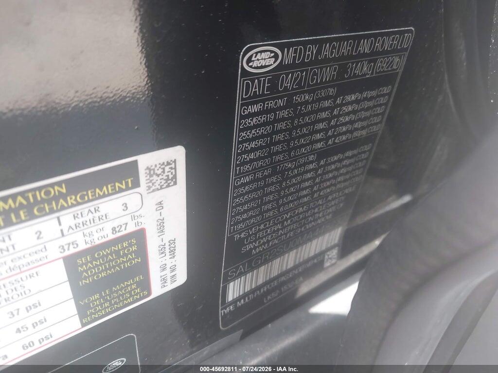 SALGR2SU0MA448232 2021 LAND ROVER RANGE ROVER photo no. 9