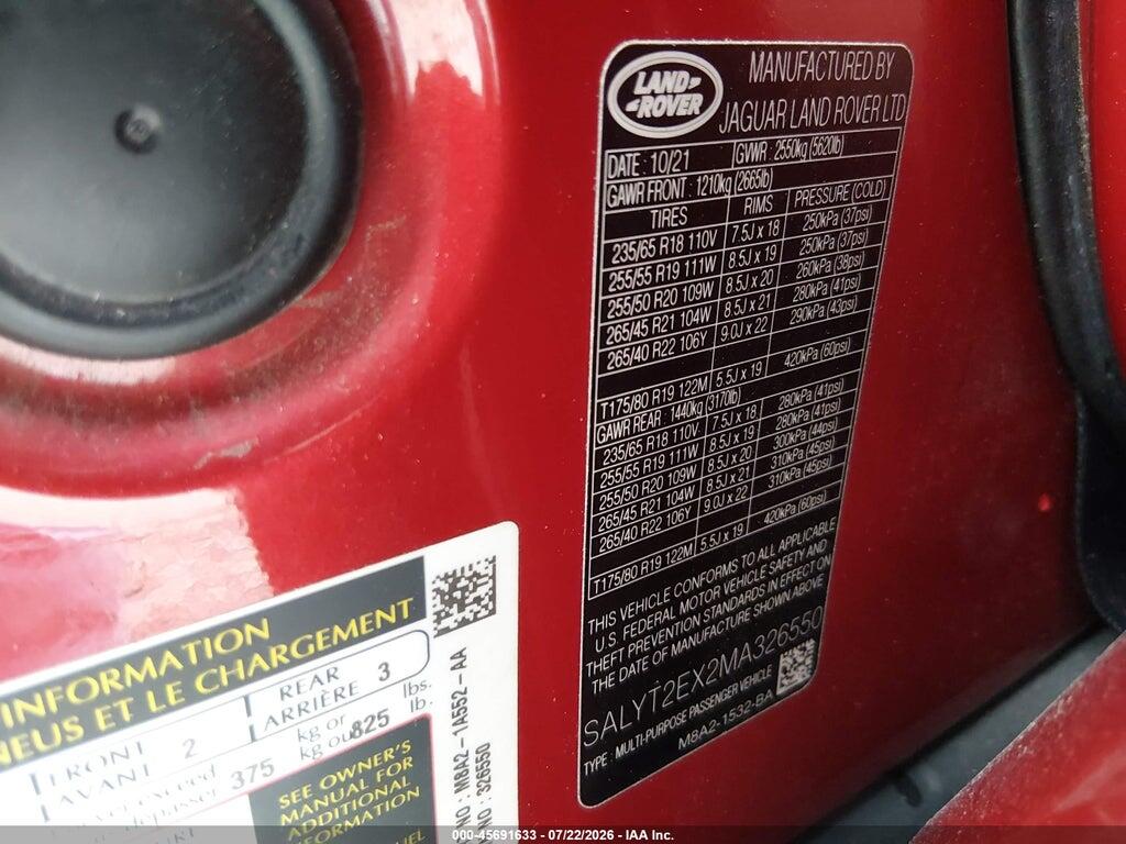 SALYT2EX2MA326550 2021 LAND ROVER RANGE ROVER VELAR photo no. 9