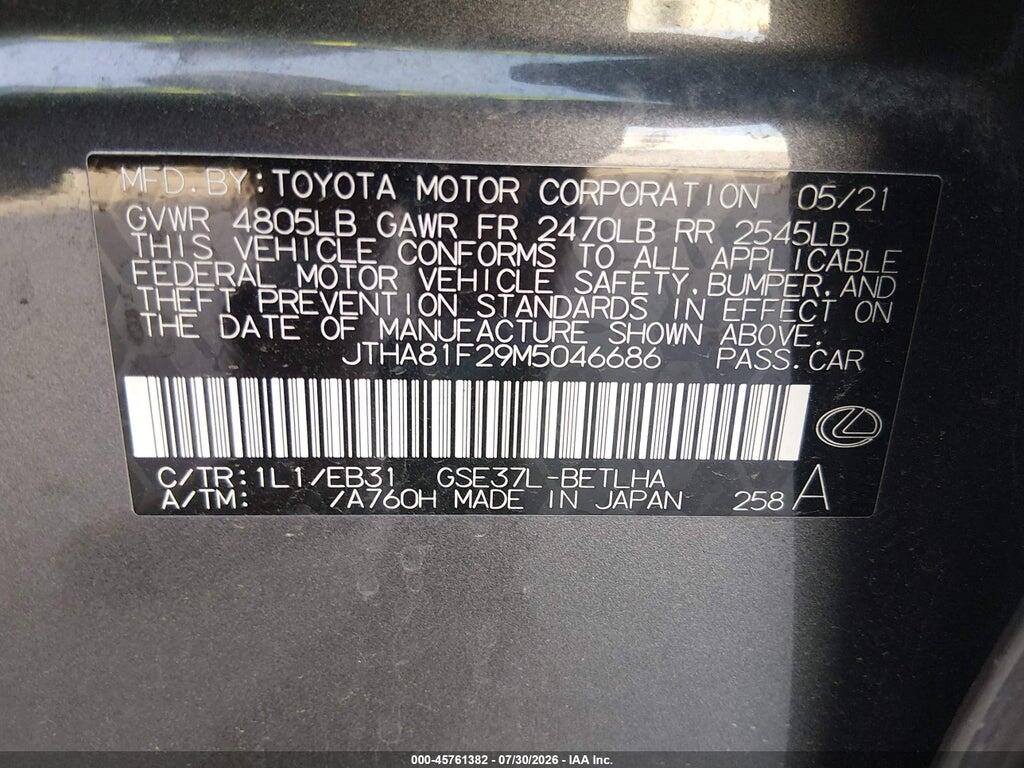 JTHA81F29M5046686 2021 LEXUS IS 300 photo no. 9