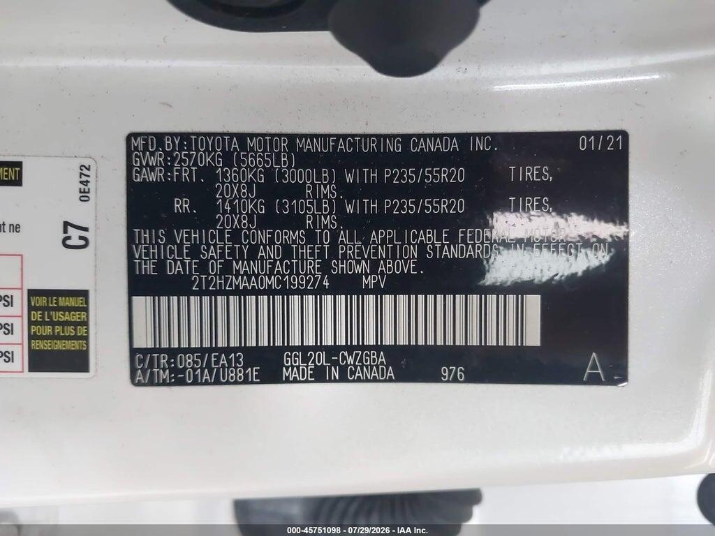 2T2HZMAA0MC199274 2021 LEXUS RX 350 photo no. 9