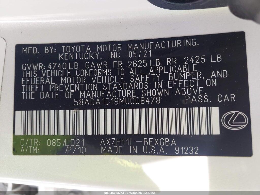 58ADA1C19MU008478 2021 LEXUS ES 300H photo no. 9