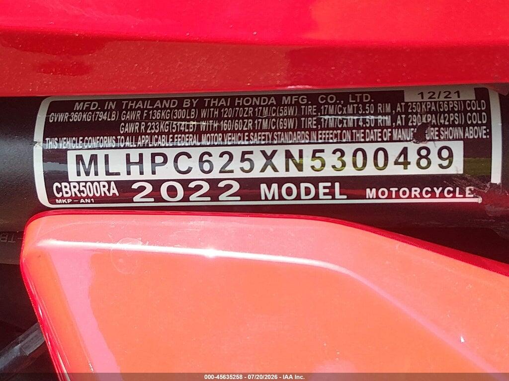 MLHPC625XN5300489 2022 HONDA CBR500 photo no. 10