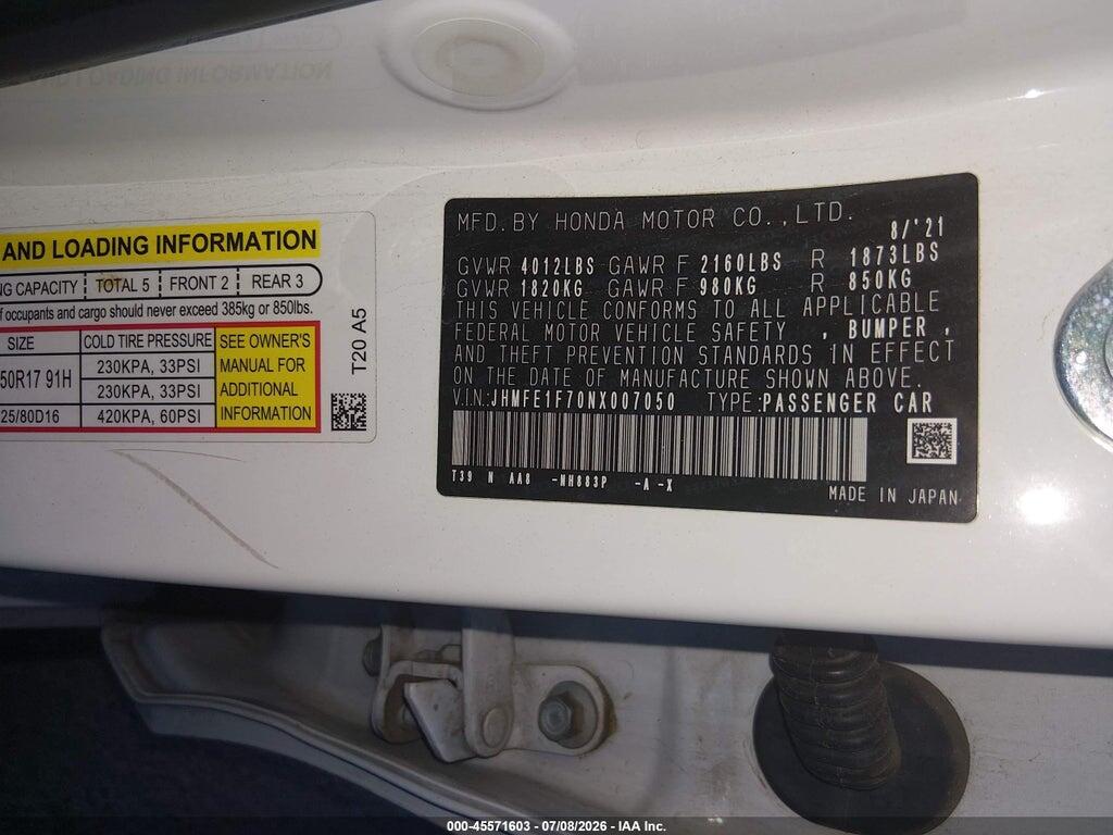 JHMFE1F70NX007050 2022 HONDA CIVIC photo no. 9