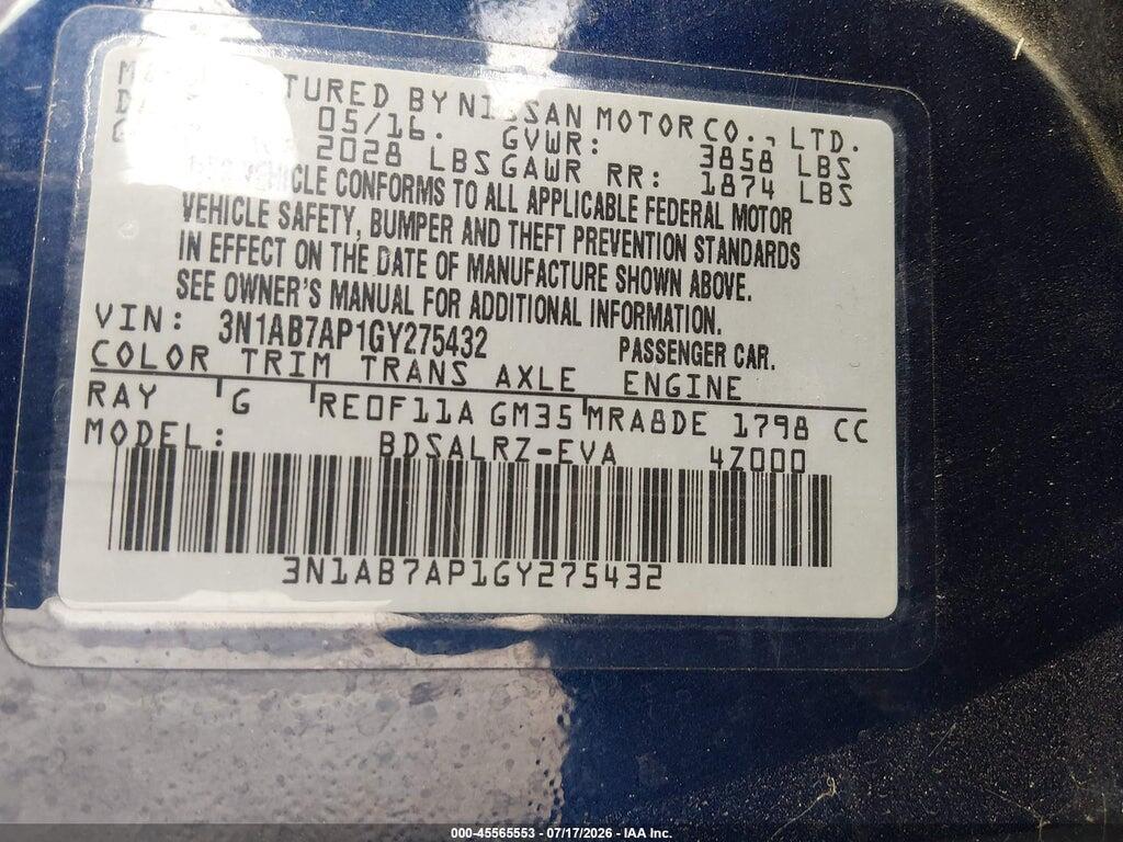 3N1AB7AP1GY275432 2016 NISSAN SENTRA photo no. 9