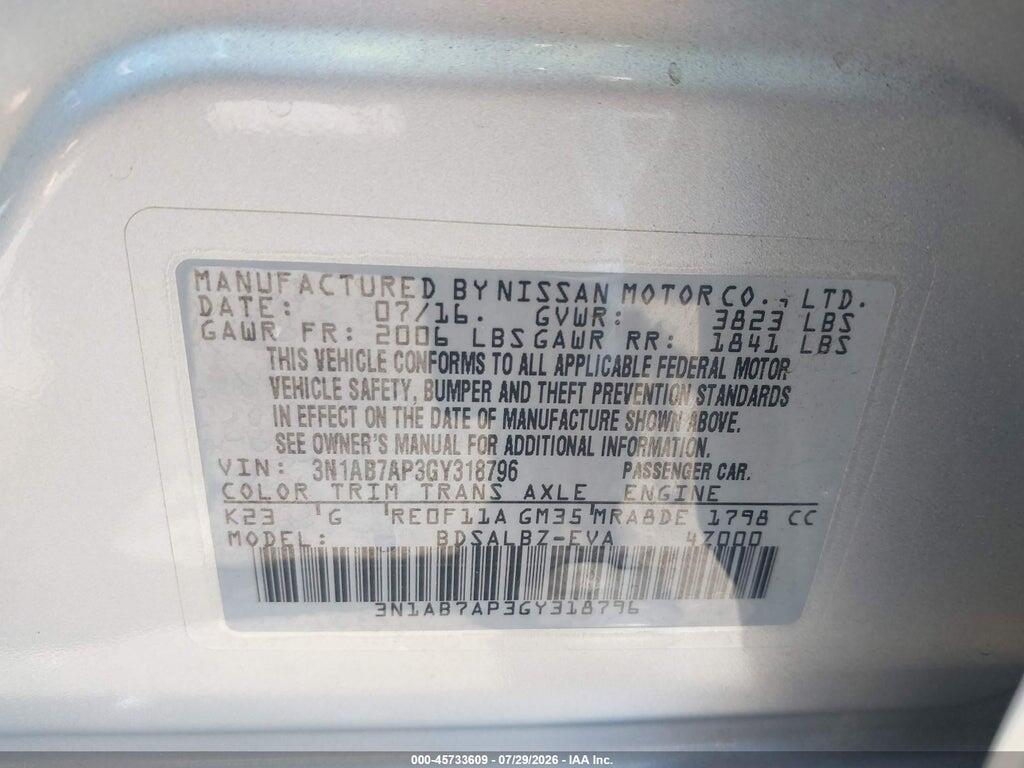3N1AB7AP3GY318796 2016 NISSAN SENTRA photo no. 9