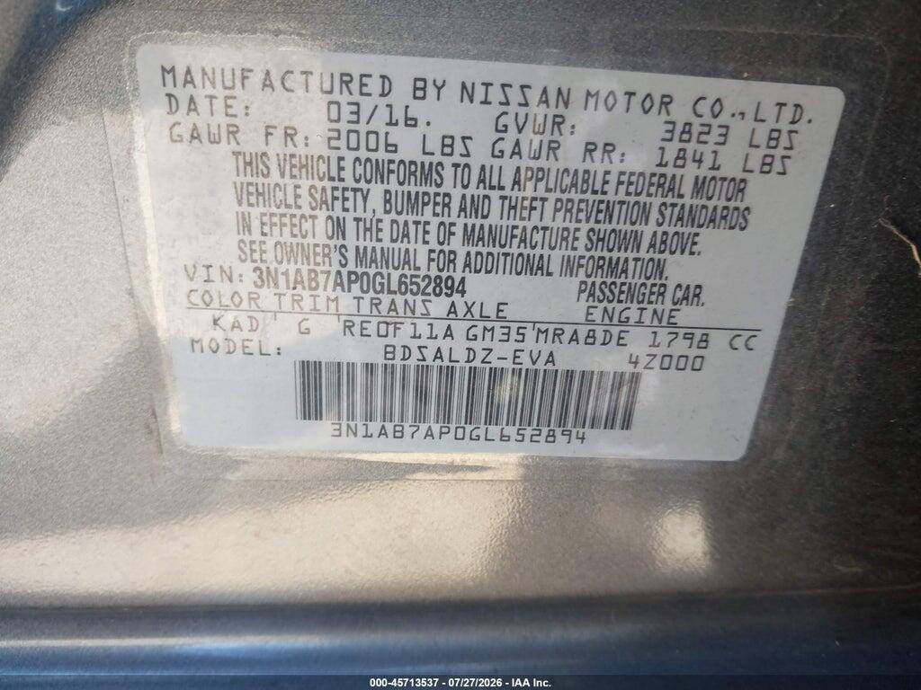 3N1AB7AP0GL652894 2016 NISSAN SENTRA photo no. 9