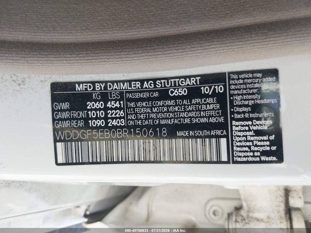 WDDGF5EB0BR150618 2011 MERCEDES-BENZ C 300 photo no. 9