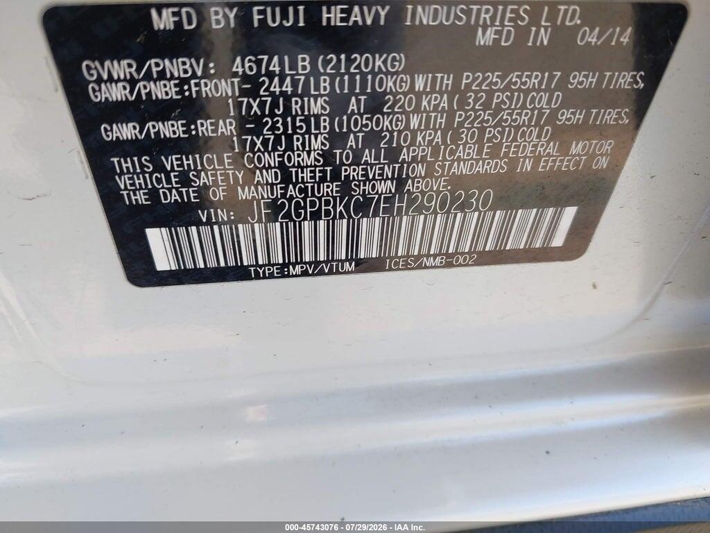 JF2GPBKC7EH290230 2014 SUBARU XV CROSSTREK HYBRID photo no. 9