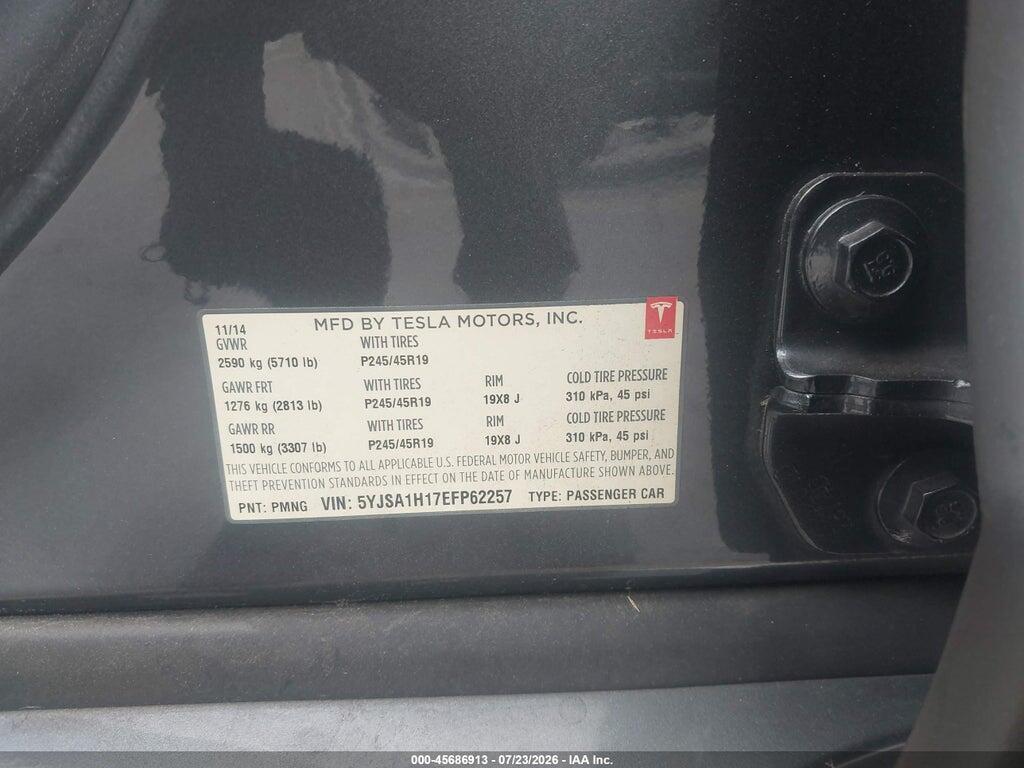 5YJSA1H17EFP62257 2014 TESLA MODEL S photo no. 9