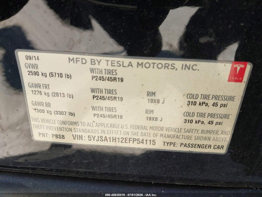 5YJSA1H12EFP54115 2014 TESLA MODEL S photo no. 9