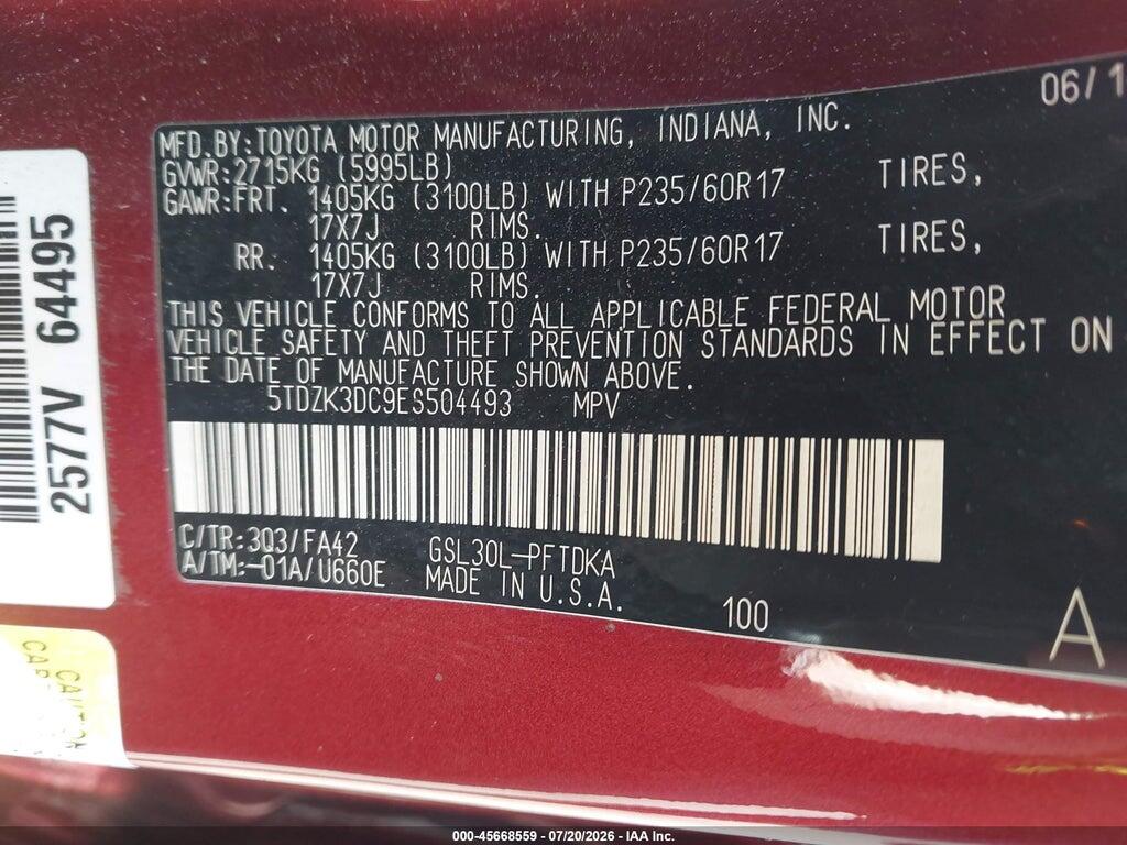 5TDZK3DC9ES504493 2014 TOYOTA SIENNA photo no. 9
