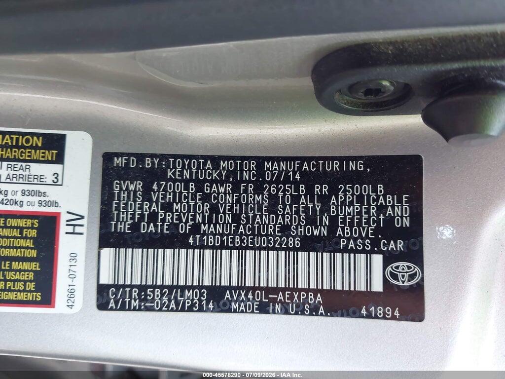 4T1BD1EB3EU032286 2014 TOYOTA AVALON HYBRID photo no. 9