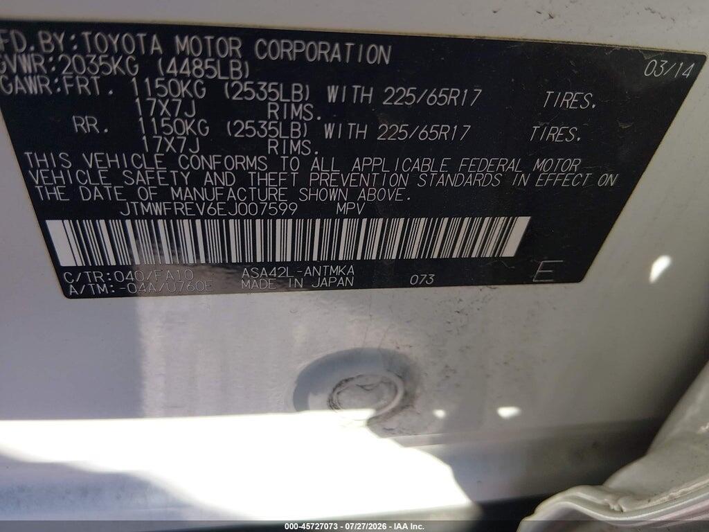 JTMWFREV6EJ007599 2014 TOYOTA RAV4 photo no. 9