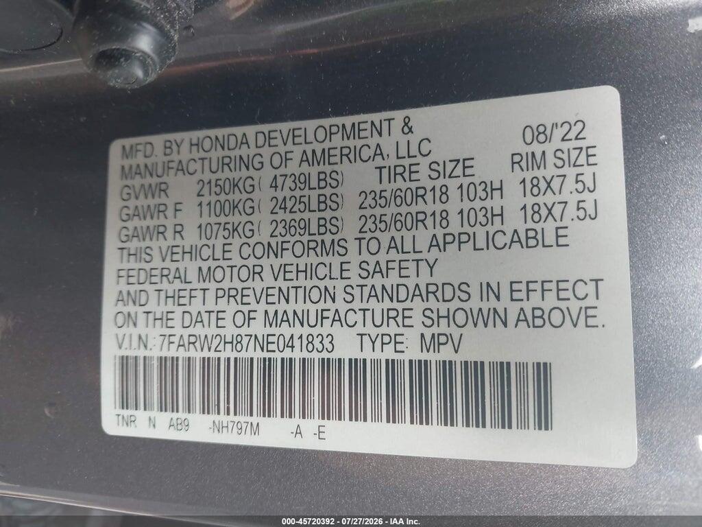 7FARW2H87NE041833 2022 HONDA CR-V photo no. 9