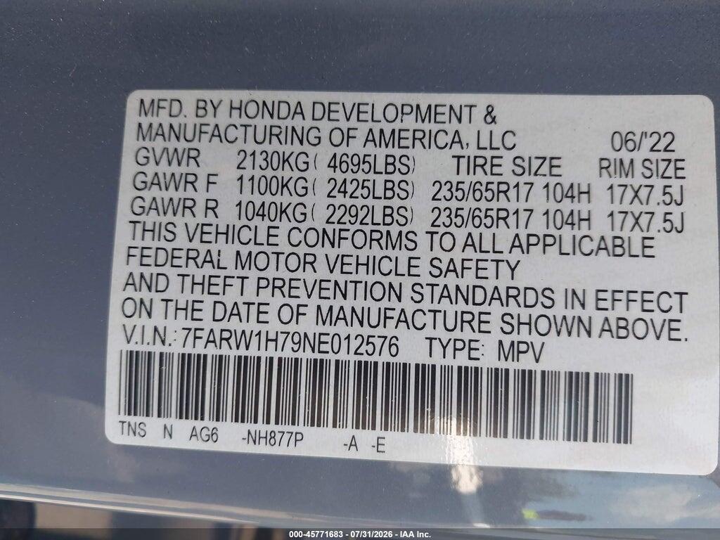 7FARW1H79NE012576 2022 HONDA CR-V photo no. 9
