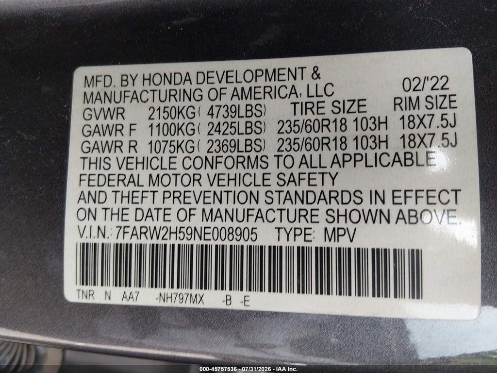7FARW2H59NE008905 2022 HONDA CR-V photo no. 9