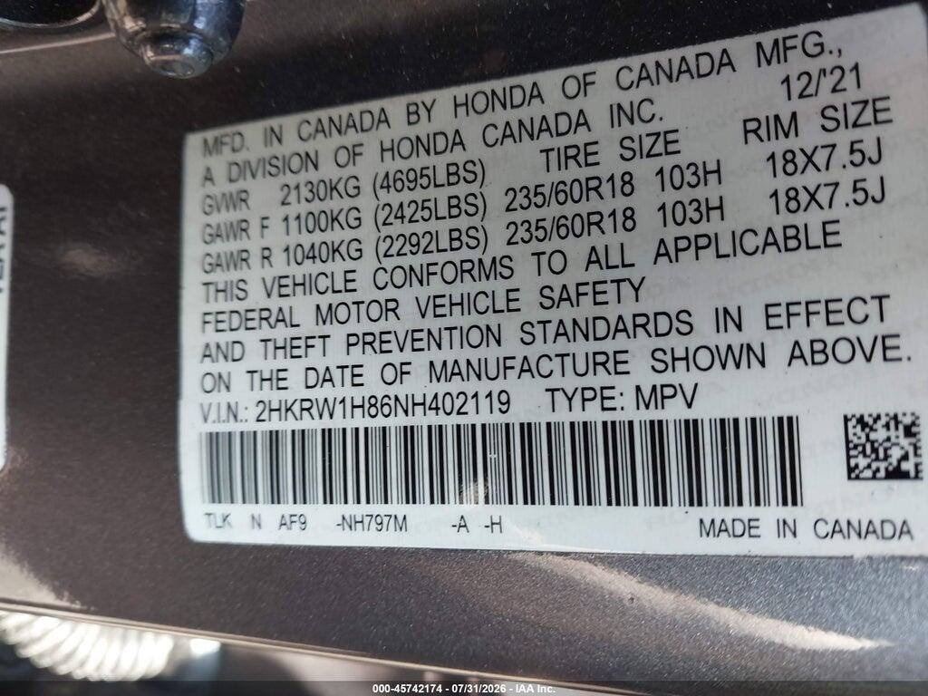 2HKRW1H86NH402119 2022 HONDA CR-V photo no. 9