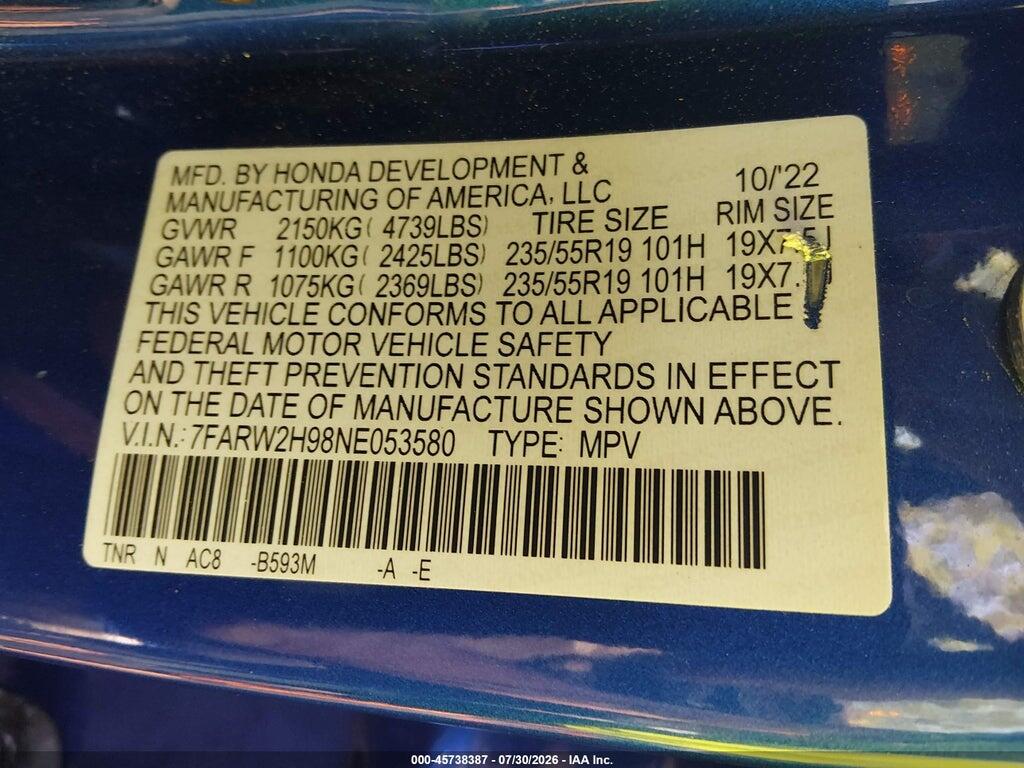 7FARW2H98NE053580 2022 HONDA CR-V photo no. 9