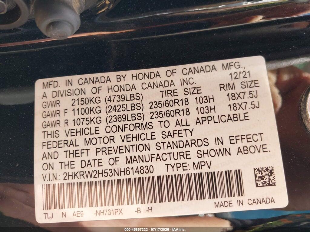2HKRW2H53NH614830 2022 HONDA CR-V photo no. 9