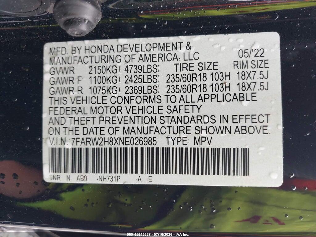 7FARW2H8XNE026985 2022 HONDA CR-V photo no. 9