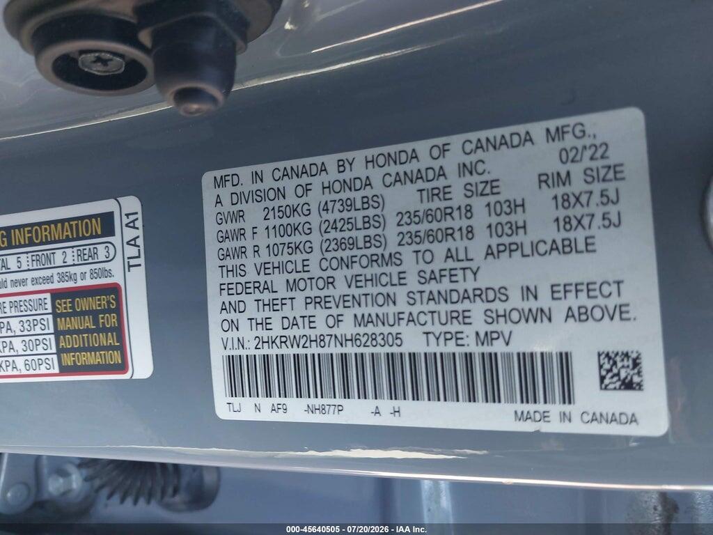 2HKRW2H87NH628305 2022 HONDA CR-V photo no. 9