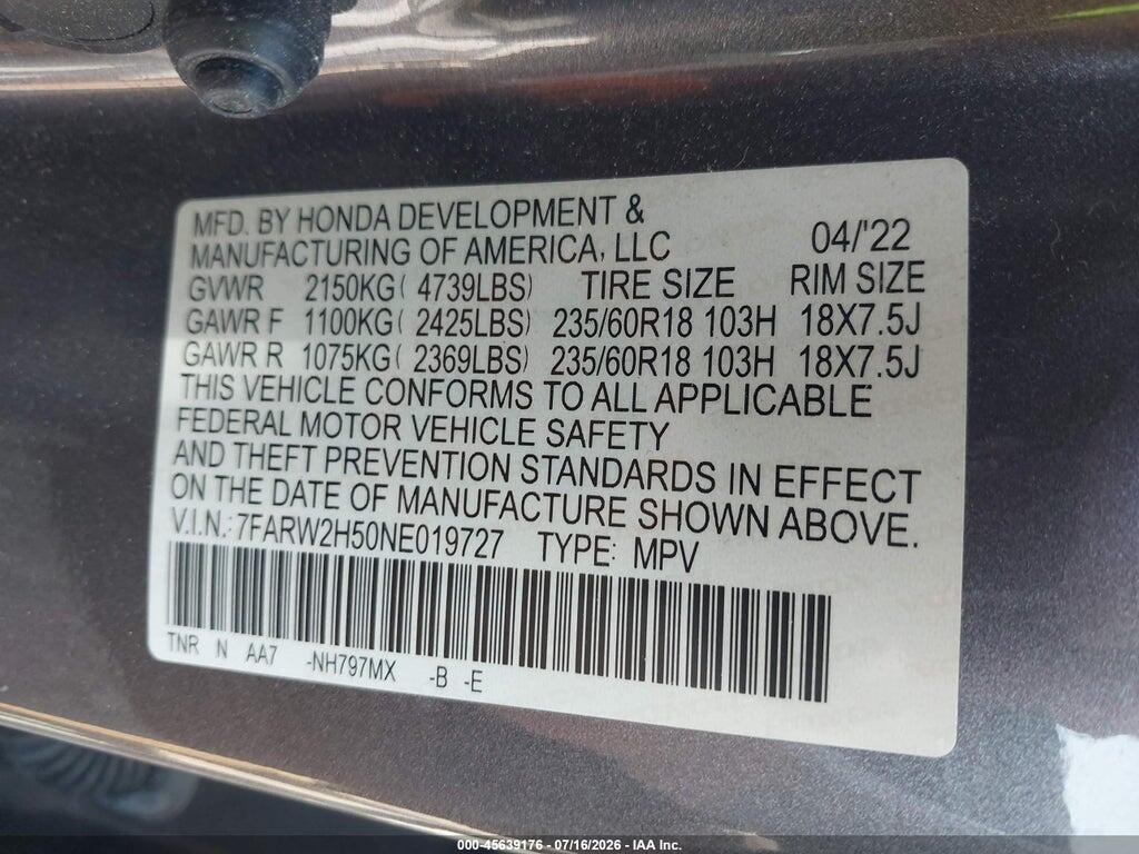 7FARW2H50NE019727 2022 HONDA CR-V photo no. 9