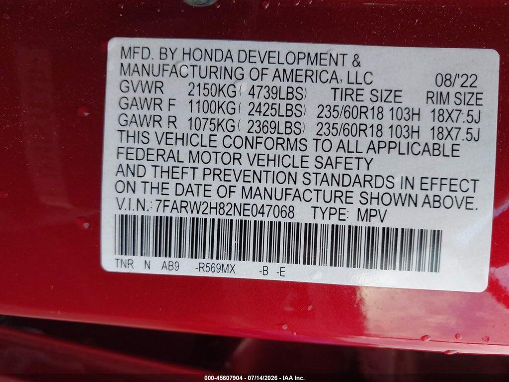 7FARW2H82NE047068 2022 HONDA CR-V photo no. 9