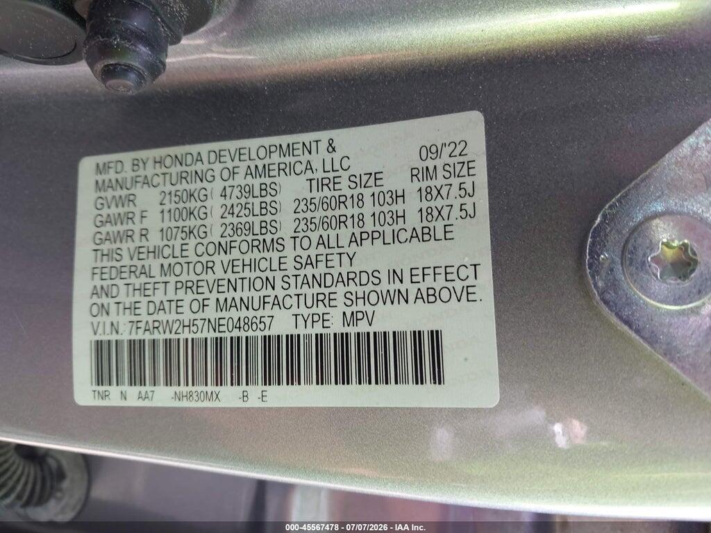 7FARW2H57NE048657 2022 HONDA CR-V photo no. 8