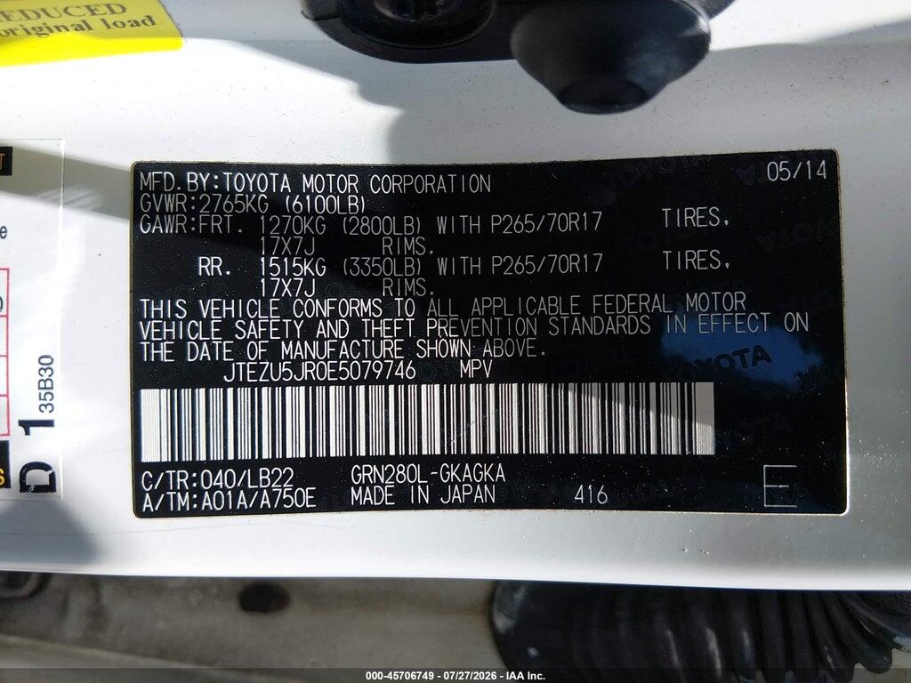 JTEZU5JR0E5079746 2014 TOYOTA 4RUNNER photo no. 9