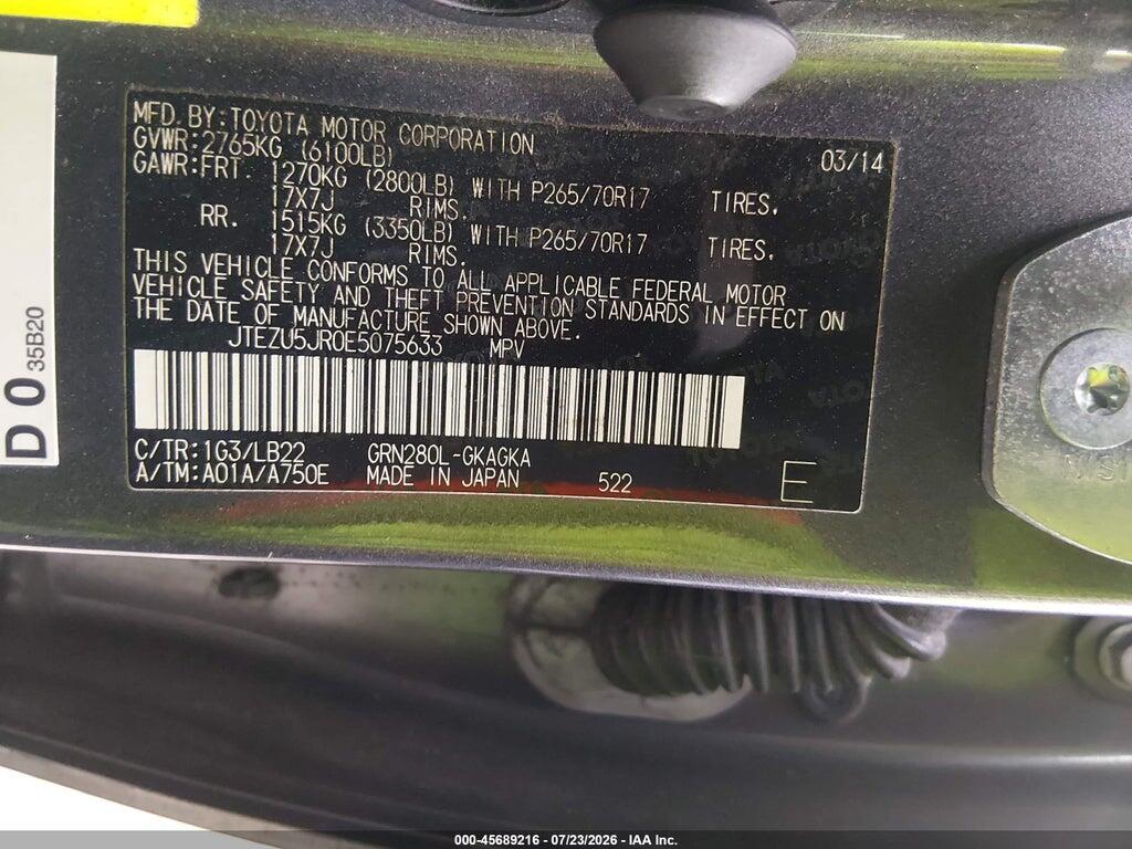 JTEZU5JR0E5075633 2014 TOYOTA 4RUNNER photo no. 9