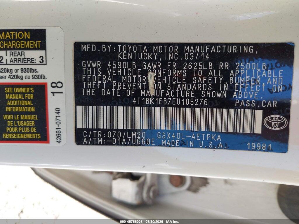 4T1BK1EB7EU105276 2014 TOYOTA AVALON photo no. 9
