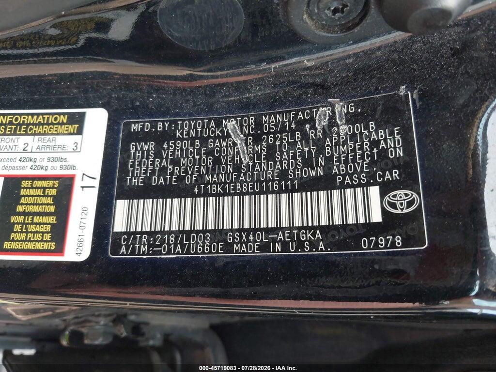 4T1BK1EB8EU116111 2014 TOYOTA AVALON photo no. 9