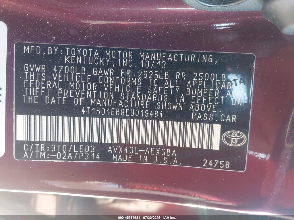 4T1BD1EB8EU019484 2014 TOYOTA AVALON HYBRID photo no. 9