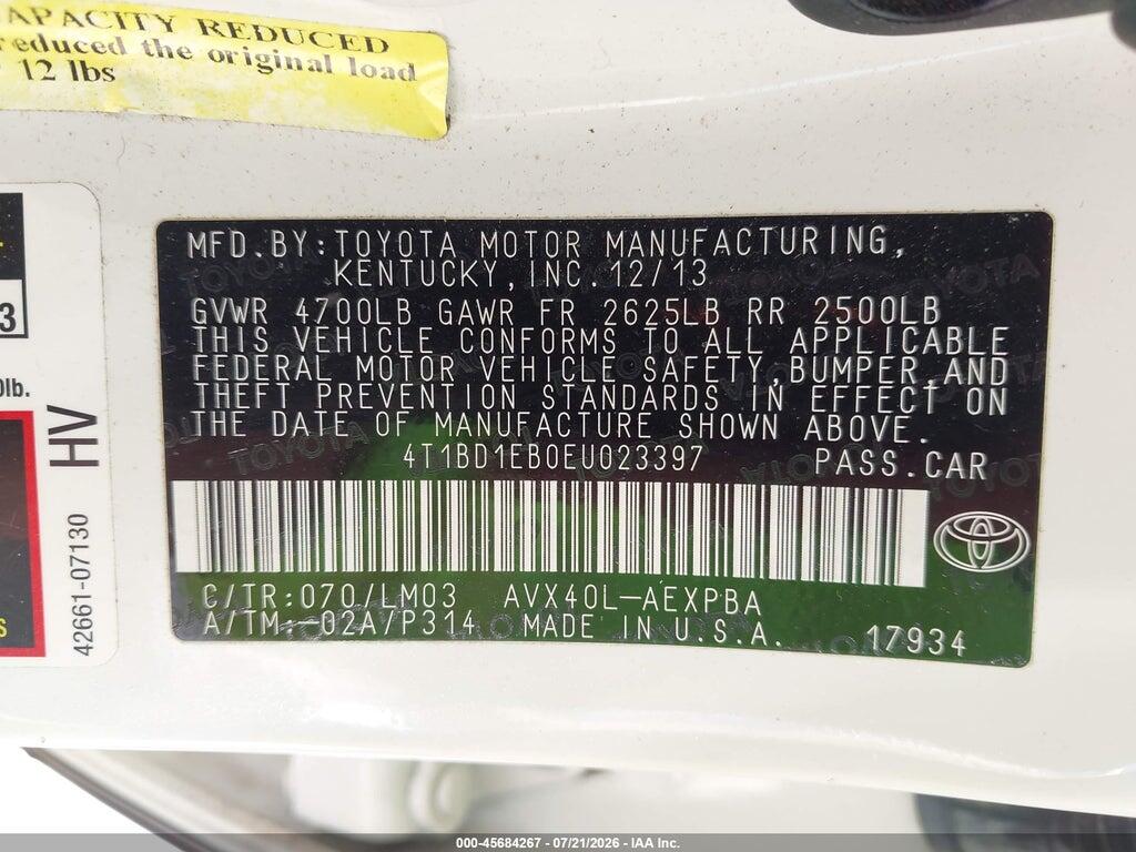 4T1BD1EB0EU023397 2014 TOYOTA AVALON HYBRID photo no. 9