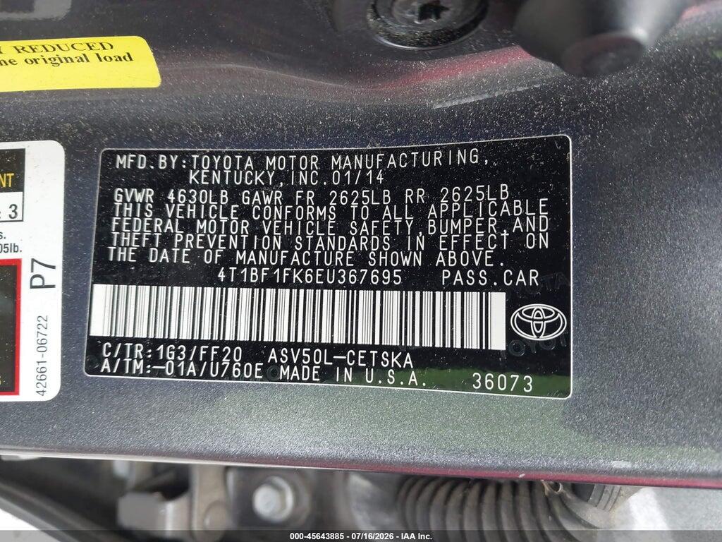 4T1BF1FK6EU367695 2014 TOYOTA CAMRY photo no. 9
