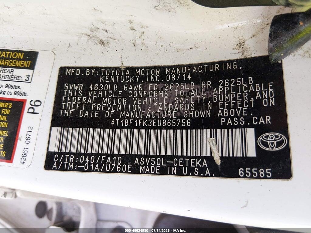 4T1BF1FK3EU865756 2014 TOYOTA CAMRY photo no. 9