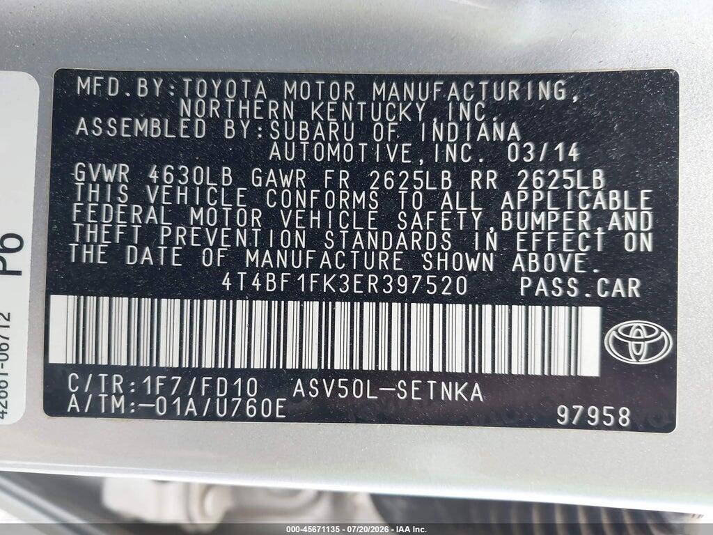 4T4BF1FK3ER397520 2014 TOYOTA CAMRY photo no. 9